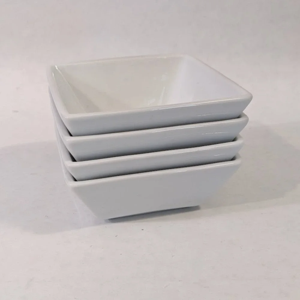 Crate & Barrel Cb2 White Porcelain Square Dipping Small Sauce Bowls 4 Set 3 1/4
